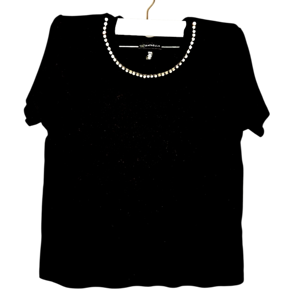 Rafaella Black Faux Diamond Neckline Sweater Tee – Size M NWOT - Picture 1 of 4